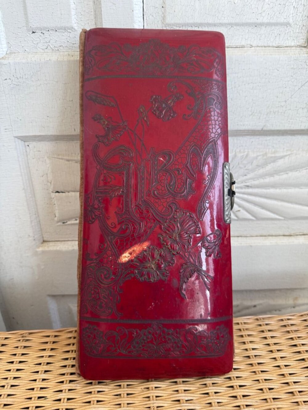 Antique 1880s Red Celluloid Velvet Photo cabinet Album - Picture 1 of 12